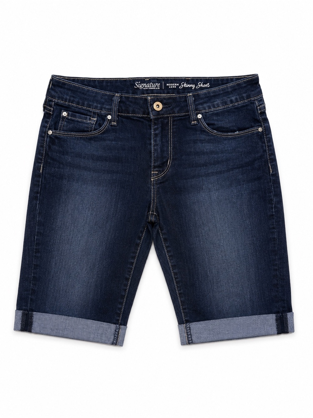 Signature Levi Strauss Modern Skinny Bermuda Jean Shorts 14 W32 Dark Indigo